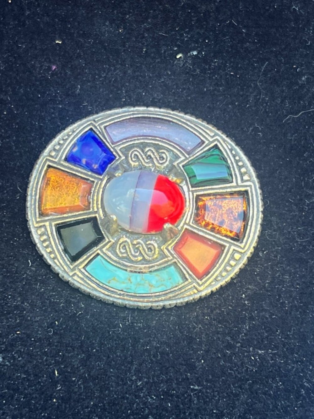 Vintage Miracle Celtic-Inspired Enamel & Glass Brooch With Multi-Color Gem Desig